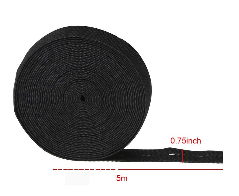 PENTA ANGEL 2 Colors Elastic Sewing Bands 11 Yards 3/4 Inch Flatback Black and White Sewing Bands Spool With Buttonhole, Knit Stretch Cord Belt with 10Pcs 18mm Black Resin Button (3/4") - Image 2